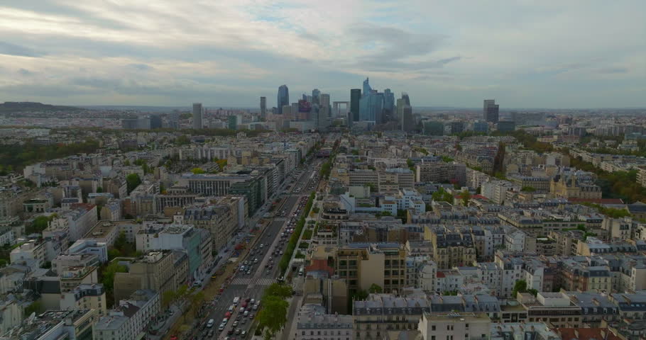 France Paris Aerial view of Financial District La Defence Royalty-Free Stock Footage #1111796659
