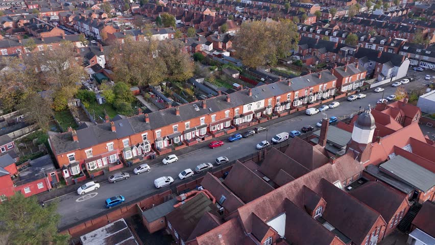 Birmingham Residential Quarters Aerial View Showcasing Classic Terraced Houses