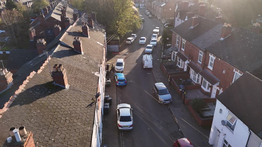 The Streets and Houses of Birmingham in the UK Aerial View