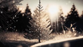 christmas tree in winter landscape video animation , copy space