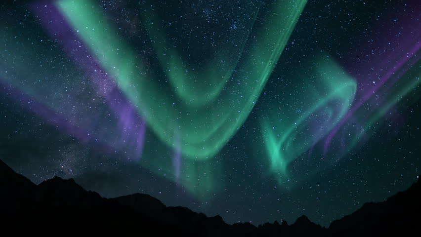 Aurora Animation Dance under Milky Way Time Lapse in Mountains | Shutterstock HD Video #1111799811