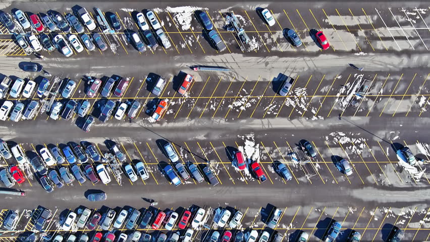 Large parking lot for cars located near a shopping center in South Carolina during winter | Shutterstock HD Video #1111801745