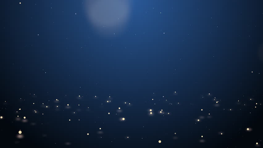 Glowing gold Christmas tree animation with particles lights stars and snowflakes on blue. Holiday concept and background 4k