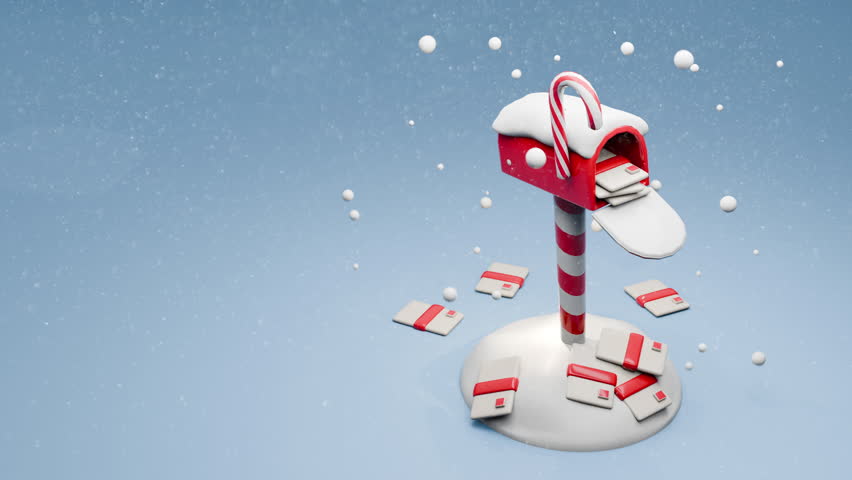 4K Cute animation of Christmas decoration mail box with full of mails.