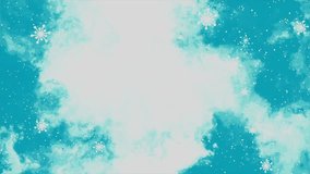 Animated video with a background of a combination of white and blue with flower objects and snow particle effects, this video is suitable for the christmas theme
