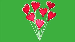 Animated video loop of moving heart logo balloons, with a green screen background