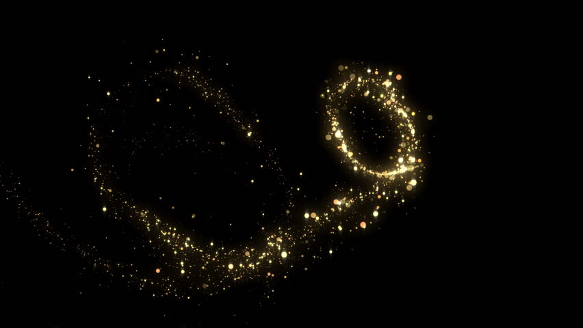 A Dynamic Trail Christmas. Energy Flying Lines with Flash Lights. Gold Particles in Motion, Flickering on a Black Background. Illuminating the Scene with Particle Gold Dust, Merry Christmas concept