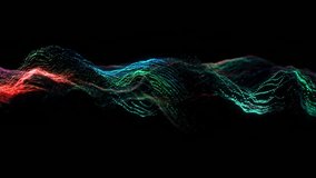 4K Wavy lines. Neon particles. Flowing lines. Abstract Background. Isolated on black. 60 fps seamless loop. Technology motion graphics.
