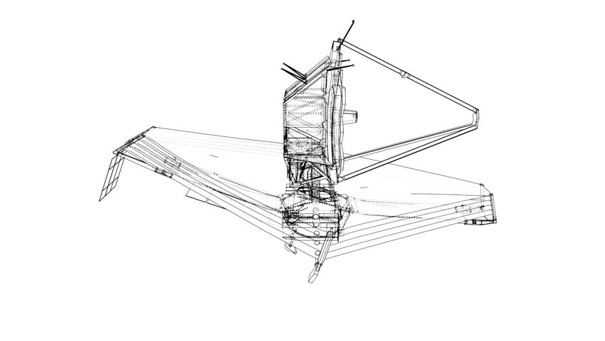 Animated drawing of the James Webb telescope. Looping seamless animation. Element of this video furnished by NASA. 3D Illustration