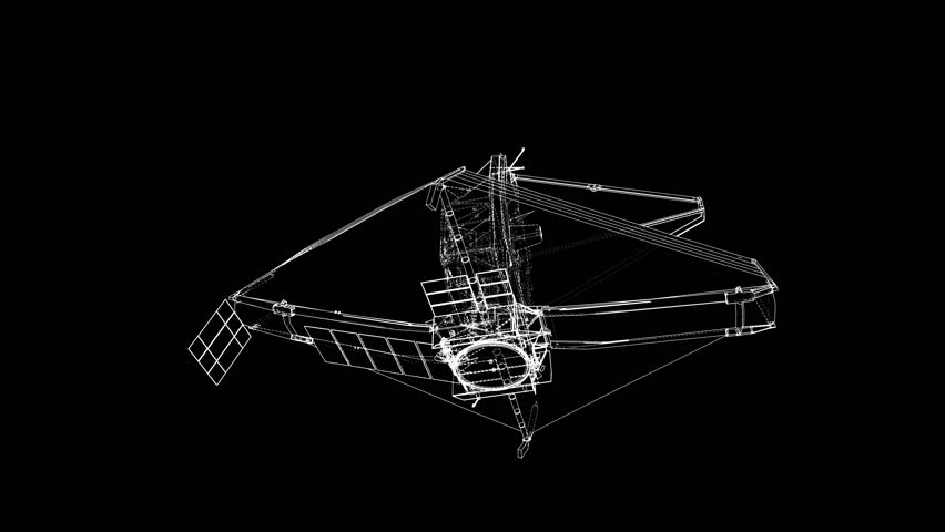 Animated drawing of the James Webb telescope. Looping seamless animation. Element of this video furnished by NASA. 3D Illustration