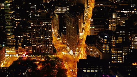 Busy Timelapse of New York City aerial view, birds eye view, April 2015, around Flatiron Building 