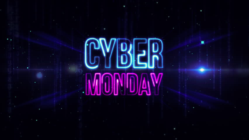 Cyber Monday blue pink neon text glitch effect cinematic title on Black abstract Background.  | Shutterstock HD Video #1111811817