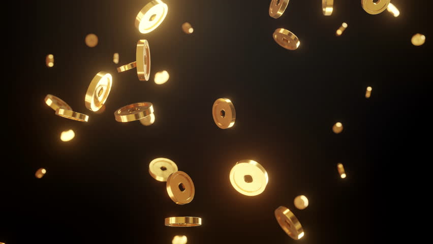 Asian Gold Coin. Golden chinese coins falling down isolated on background Looping. 3d render 4K Royalty-Free Stock Footage #1111811831