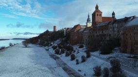 Grudziadz city at snowy winter. Poland