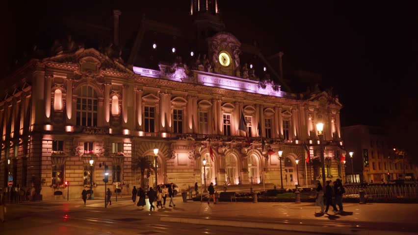 Tours , Centre-Val de Loire , France - 11 22 2023: The Tours historical city hall building under the darkness of night