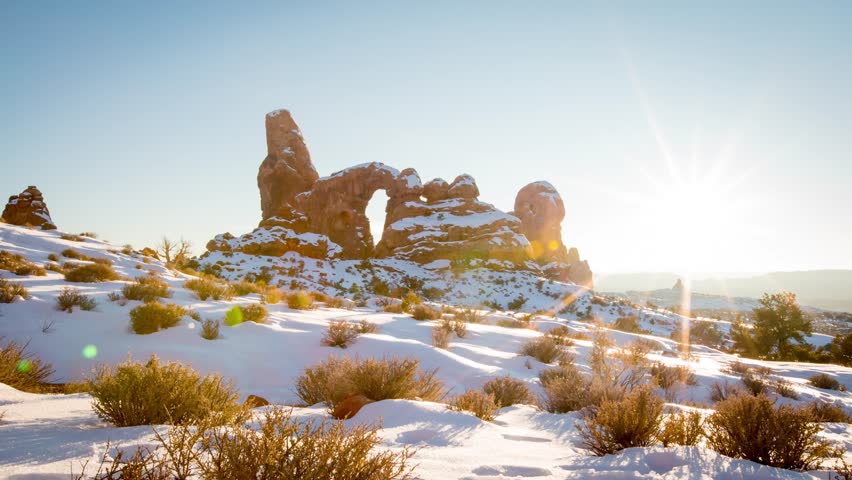 The beautiful time-lapse footage of Turret Arch in Arches National Park. Utah, USA.