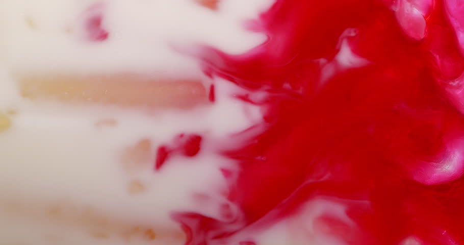4K footage vertical video Front view SLO MO CU, Red water mixed with fresh milk in clear glass. | Shutterstock HD Video #1111819189