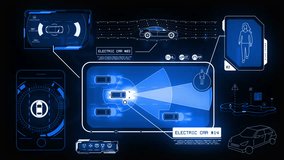 Digital display of car security system and artificial intelligence. Automatic piloting of an electric vehicle using ai. Futuristic safe vehicle concept. - Powered by Shutterstock - Get 15% off with code: PIKWIZARD15