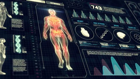 Full Body Anatomy Scan with Futuristic Touch Screen Diagnosis Interface in 3D x-ray - LOOP