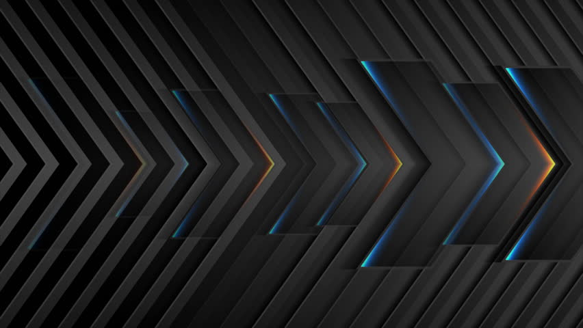 Black tech abstract arrows with blue orange glowing lights geometric background. Seamless looping motion design. Video animation Ultra HD 4K 3840x2160 | Shutterstock HD Video #1111835245