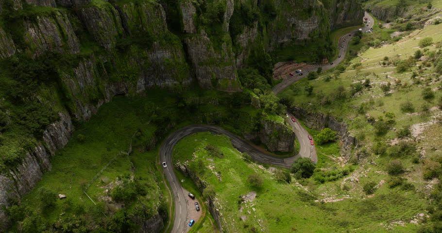 Cinematic aerial footage of picturesque landscape of the famous evergreen Cheddar Gorge in Great Britain | Shutterstock HD Video #1111836391