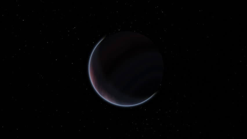 Giant gas planet in deep dark outer space. 3D animation and artistic concept of big Jupiter-like alien exoplanet. Space exploration and planetary science discovery of inhabitable extrasolar gas planet | Shutterstock HD Video #1111840041