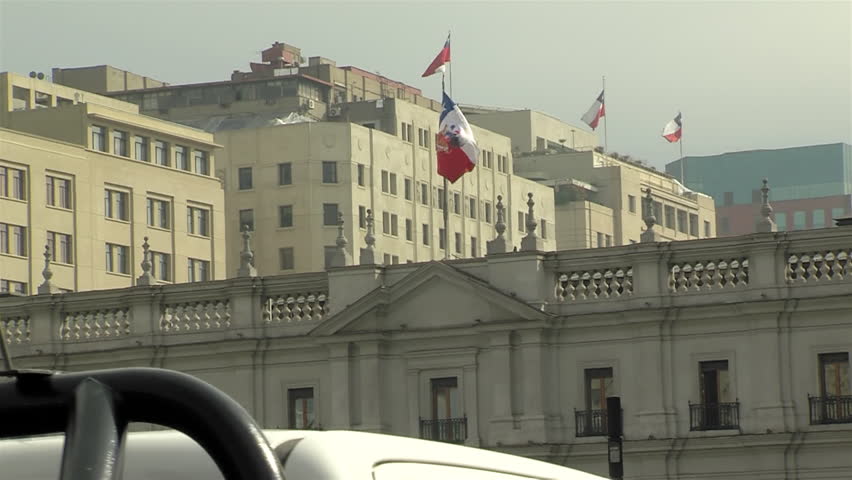 Chilean Flag Above La Moneda Palace With Multiple Flags, Santiago, Chile
