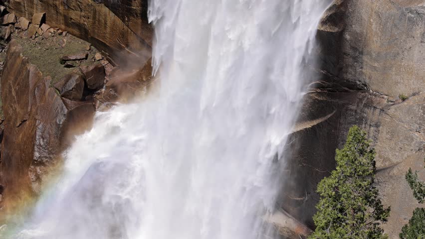 Vernal Falls on the Merced River at Yosemite National Park in California. Slow Motion.