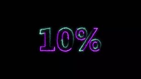 10% purple and cyan color neon light glowing sign in. Black background 4k video.