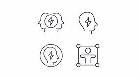 Mental wellbeing animation set. Soft skills animated line icons. Managing stress and anxiety. Building boundaries. Black illustrations on white background. HD video with alpha channel. Motion graphic