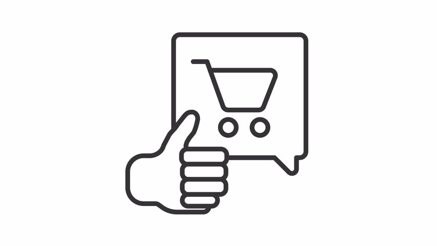 Sales skills line animation. Thumb up and shopping trolley animated icon. Selling products effectively. Black illustration on white background. HD video with alpha channel. Motion graphic