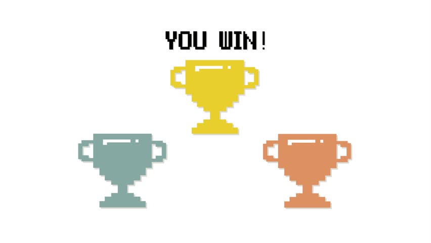 Pixel art 8-bit You Win text with one big winner golden cup on white background | Shutterstock HD Video #1111862719