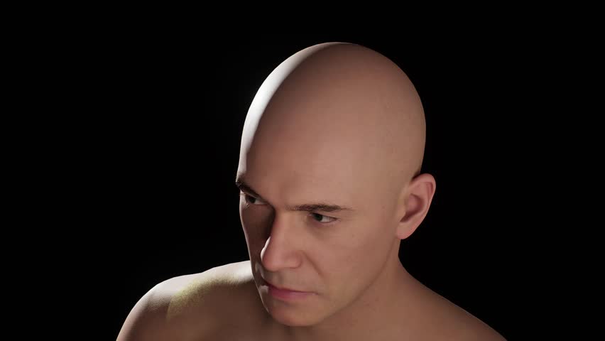 A 3D character whose hair grows. From bald to full of hair Royalty-Free Stock Footage #1111864215
