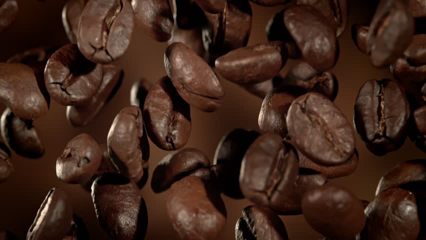 Super Slow Motion Macro Shot of Flying Premium Coffee Beans on Brown Abstract Background at 1000fps. | Shutterstock HD Video #1111866125