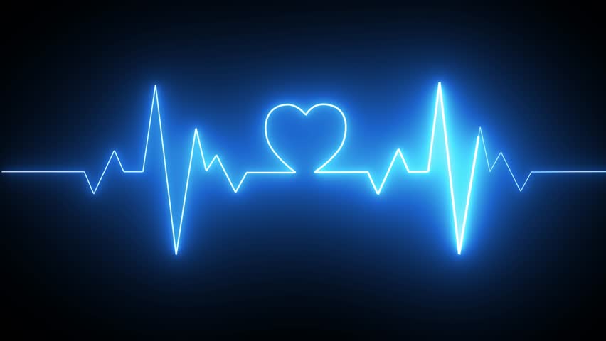 Neon Digital Heartbeat Plus Animation. Neon heartbeat on black isolated background.