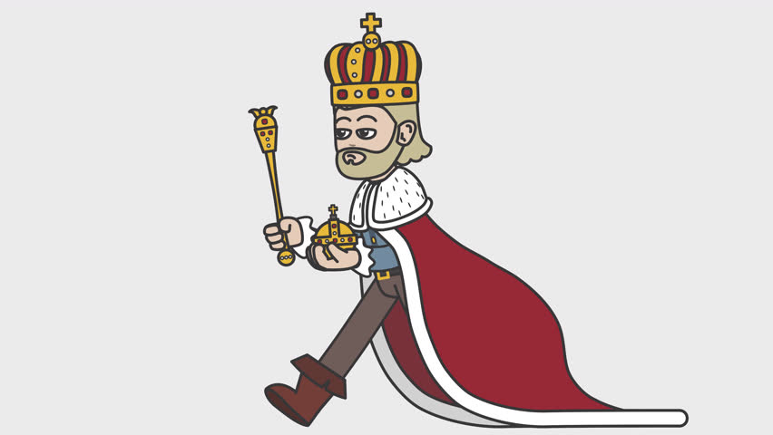 2d animation of white male monarch runs holding scepter and orb in his hands. Looped 4K video with alpha-channel. Royalty-Free Stock Footage #1111870037
