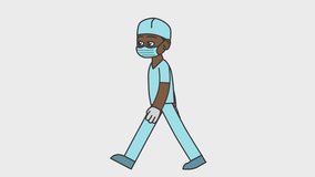 2d animation of walking black male nurse. Looped 4K video with alpha-channel.