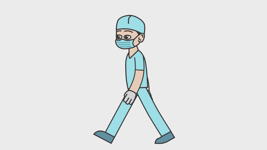 2d animation of walking white male nurse. Looped 4K video with alpha-channel.