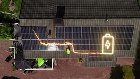Man cleaning solar panels with added battery icon and visualization - CGI render - Powered by Shutterstock - Get 15% off with code: PIKWIZARD15