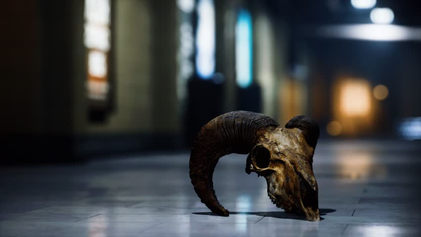 Old ram skull in underground subway | Shutterstock HD Video #1111879285