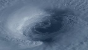 Top View Close Up of Giant Hurricane Eye Seen from Space. Satellite View. Hyper Realistic Animation. Elements of this video furnished by NASA
