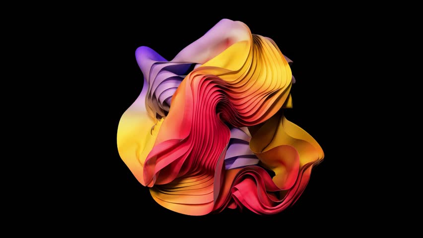 3d render video animation with surreal fluid drape textile silk rings objects in deformation process in curve wavy lines forms in red orange and purple gradient mix color on black background | Shutterstock HD Video #1111885399