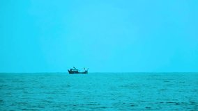 Fishing trawler in the Indian Ocean near the Bay of Bengal in Kuakata waters, Bangladesh