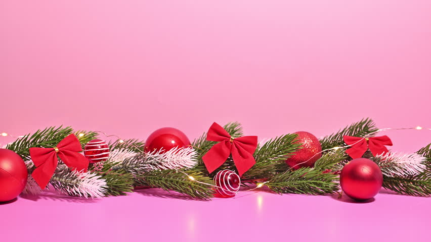  Blinking Lights on Christmas Garland with Red Ornaments. Stop motion | Shutterstock HD Video #1111886541