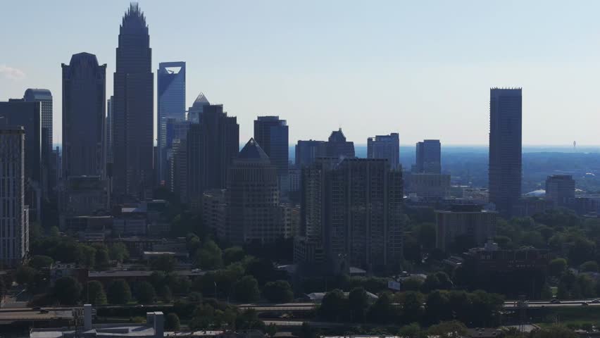 Aerial footage of downtown Charlotte North Carolina