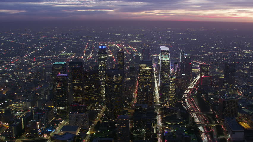
Amazing High Altitude Aerial View Of Downtown Los Angeles. City Skyline With its Famous Skyscrapers. Traffic Over Major Highways. California, United States. Shot in 8K. Blurred Brands and Logos. 