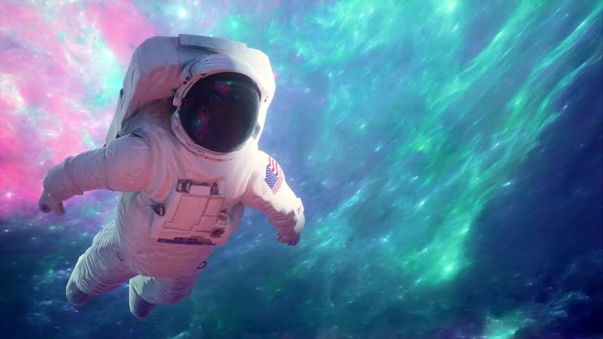 Astronaut Adrift through open space. Starfield exploration themed 3d animation. Science and technology topic. 3D Illustration | Shutterstock HD Video #1111890477