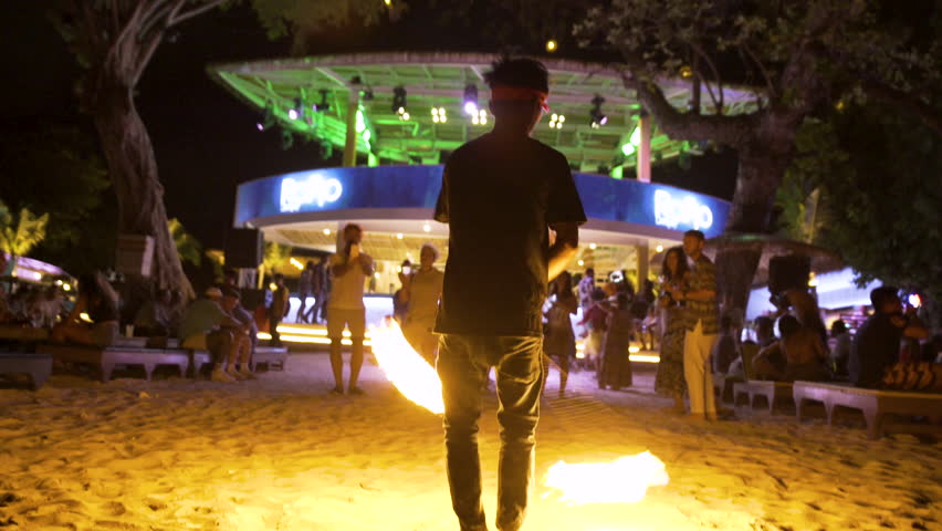 Fire dance performance on the beach at night in Koh Samui, Thailand Royalty-Free Stock Footage #1111890777