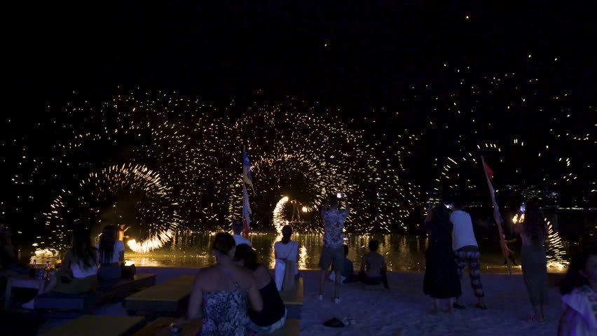 Fire dance performance on the beach at night in Koh Samui, Thailand Royalty-Free Stock Footage #1111890781