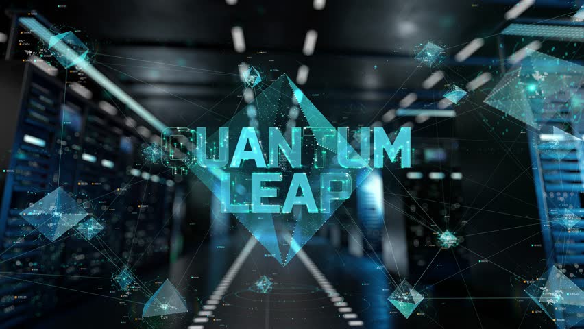 Quantum Leap. IT Administrator Activating Modern Data Center Server with Hologram.